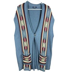 Vintage Chaps Denim Vest Women’s 2X Southwest‎ Aztec Knit Boho Western Layering